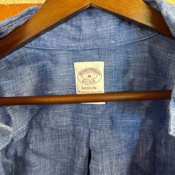 Brooks Brothers Madison Linen Button Down Shirt Men’s Medium Blue Long Sleeve - Picture 3 of 5